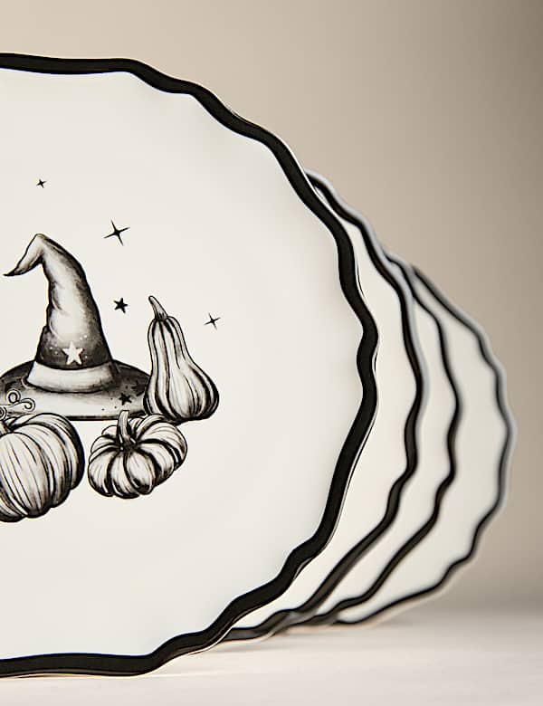 סט 4 צלחות מלמין קטנות עם שוליים מעוצבים ודוגמאות מפחידות - IL