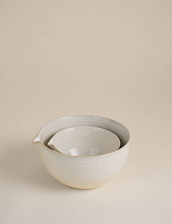 Set of 2 Ceramic Ribbed Nesting Mixing Bowls - PT