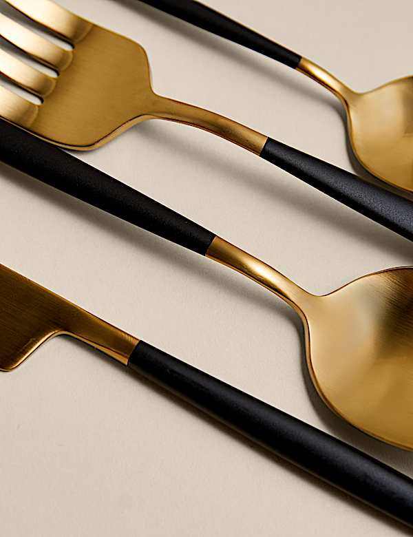 4 Piece Black Pointed End Gold Cutlery Set - DE