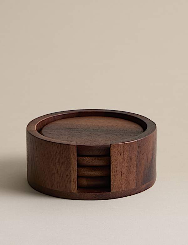 Set of 4 Wooden Round Coasters - SE