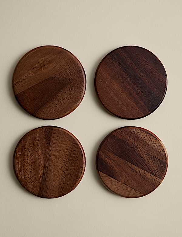 Set of 4 Wooden Round Coasters - SE
