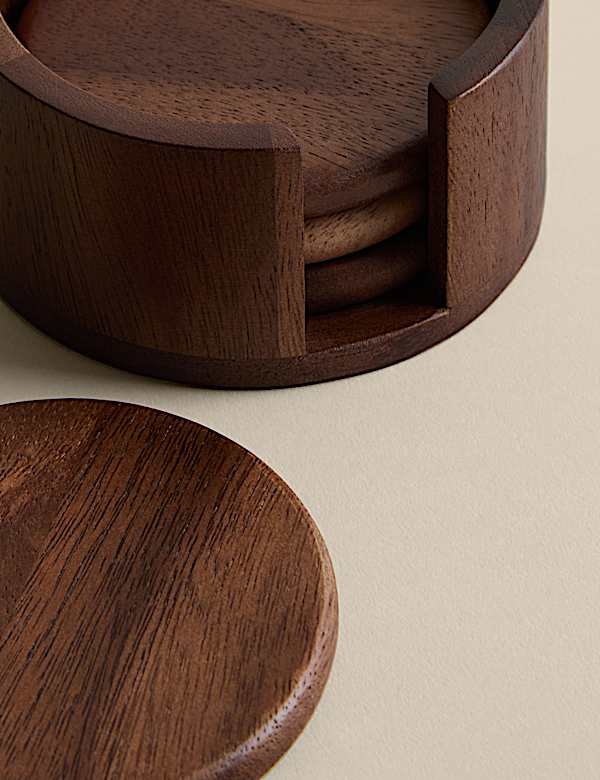 Set of 4 Wooden Round Coasters - SE