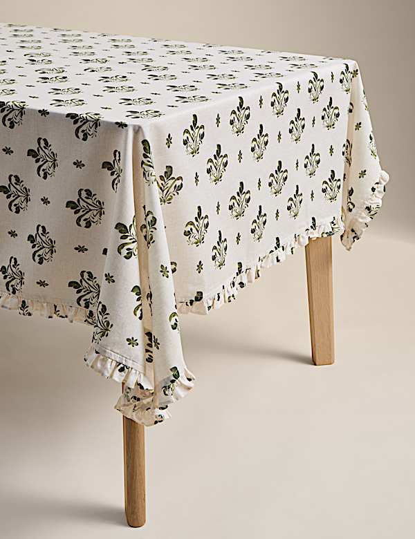 Cotton Rich Christmas Block Print Tablecloth - FR