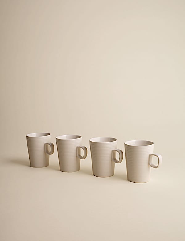 Set of 4 Ribbed Ceramic Latte Mugs - VN