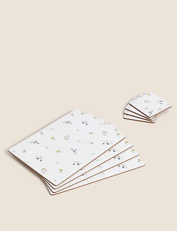 Set of 4 Floral Placemats & 4 Coasters