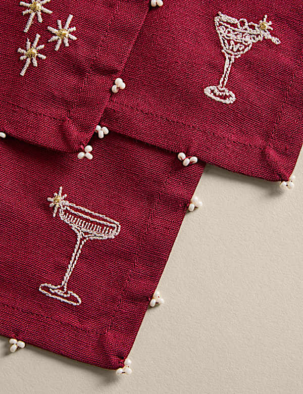 סט 4 מפיות קוקטייל עם לוגו רקום - IL