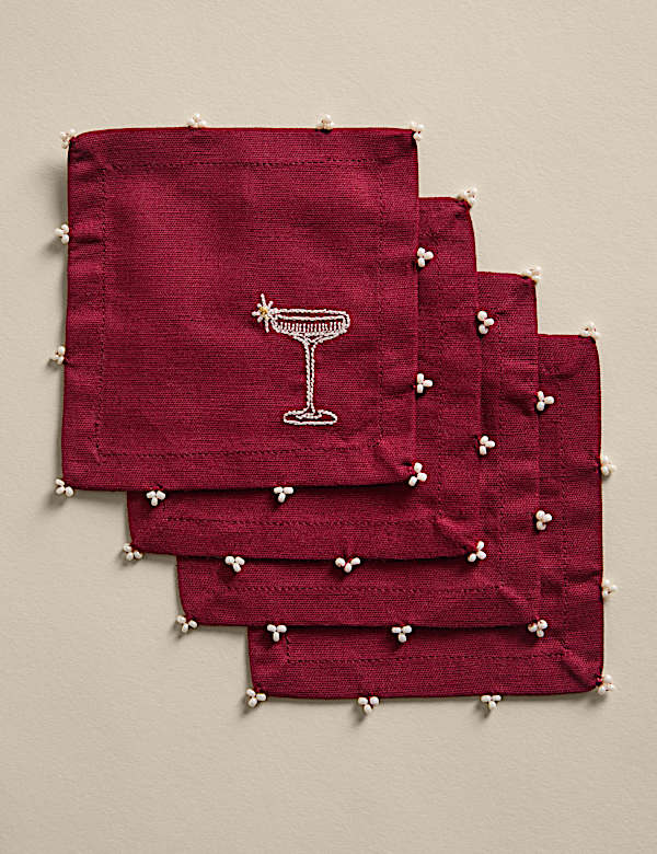 Set of 4 Embroidered Logo Cocktail Napkins - DK