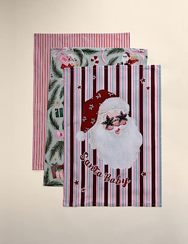 Set of 3 Pure Cotton Festive Tea Towels - IL