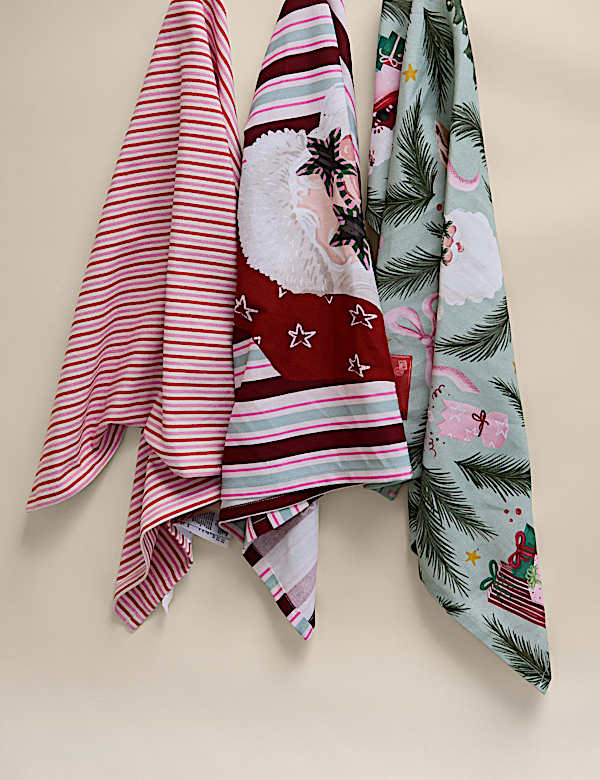 Set of 3 Pure Cotton Festive Tea Towels - FR