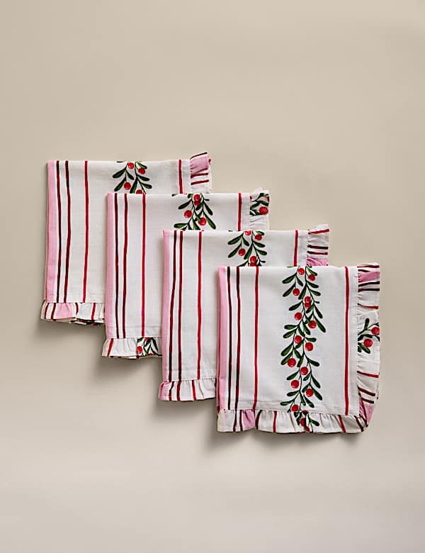 Set of 4 Cotton with Linen Striped Napkins - HU