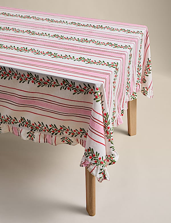 Cotton with Linen Festive Retro Striped Tablecloth - LT