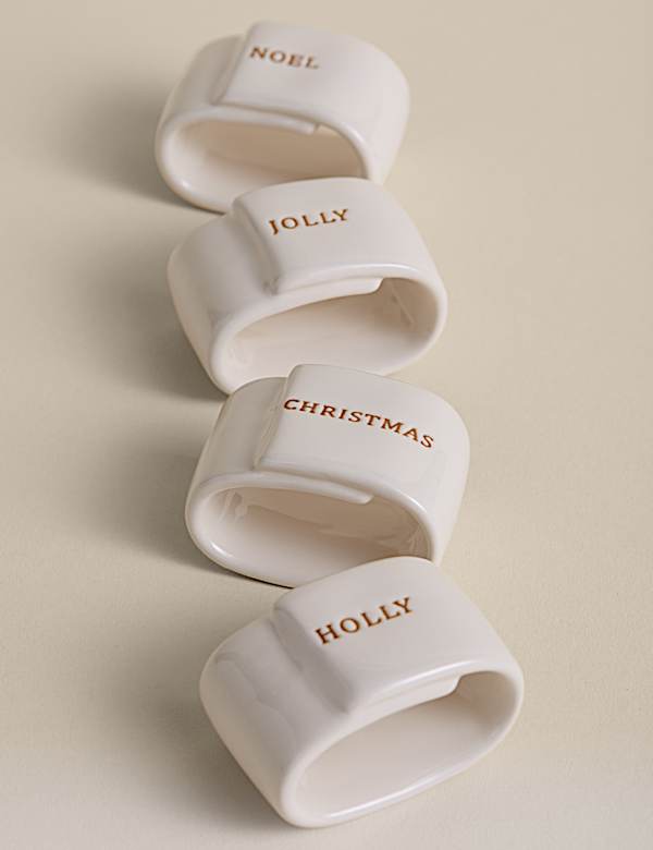 Set of 4 Ceramic Christmas Napkin Rings - LU