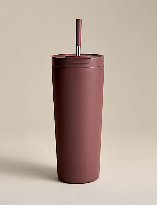 Becher mit Strohhalm aus Edelstahl, 700 ml | VIOLETT | Wasserflaschen