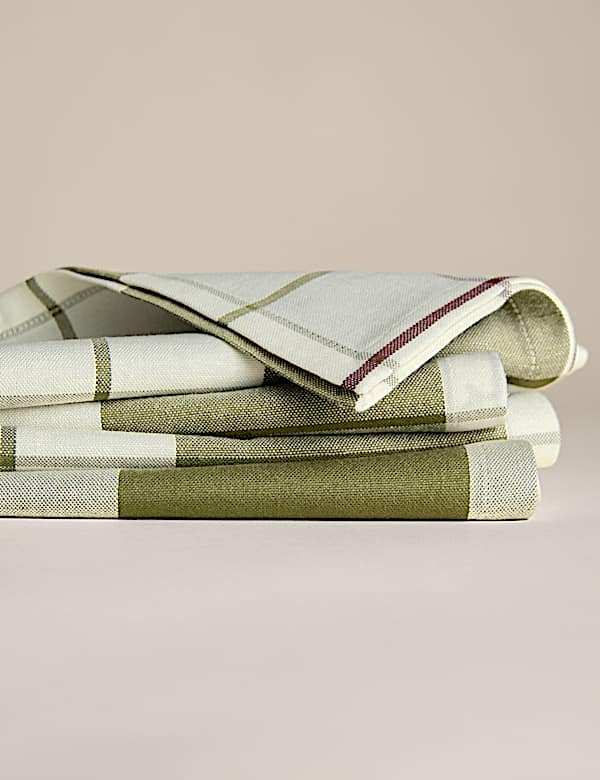 Lot de 4 serviettes de table en coton à carreaux - CH