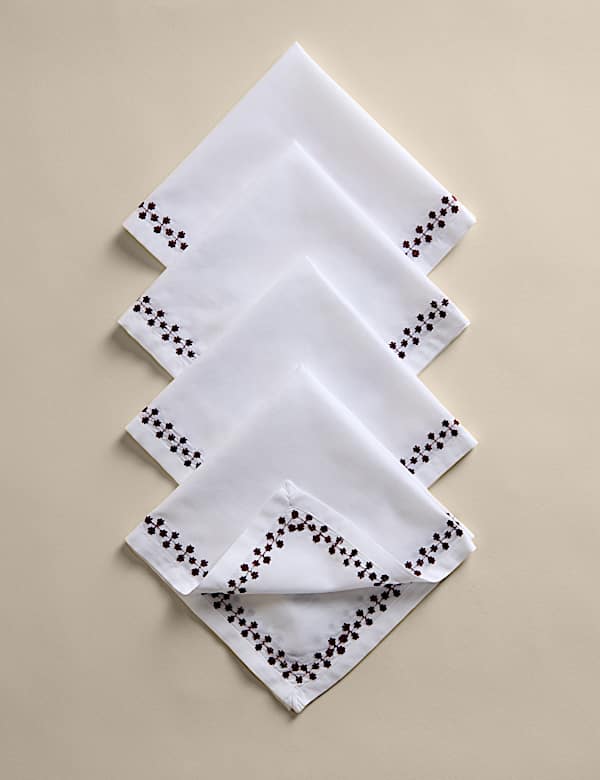 Set of 4 Pure Cotton Floral Napkins - SK