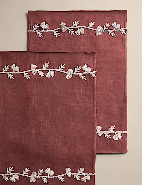Set of 2 Pure Cotton Embroidered Placemats - FI