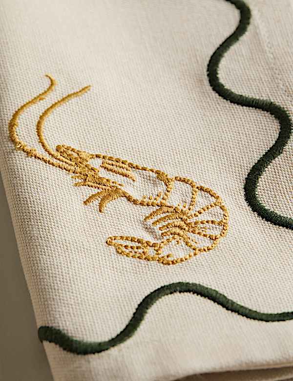 Set of 4 Pure Cotton Bistro Embroidered Napkins - AT