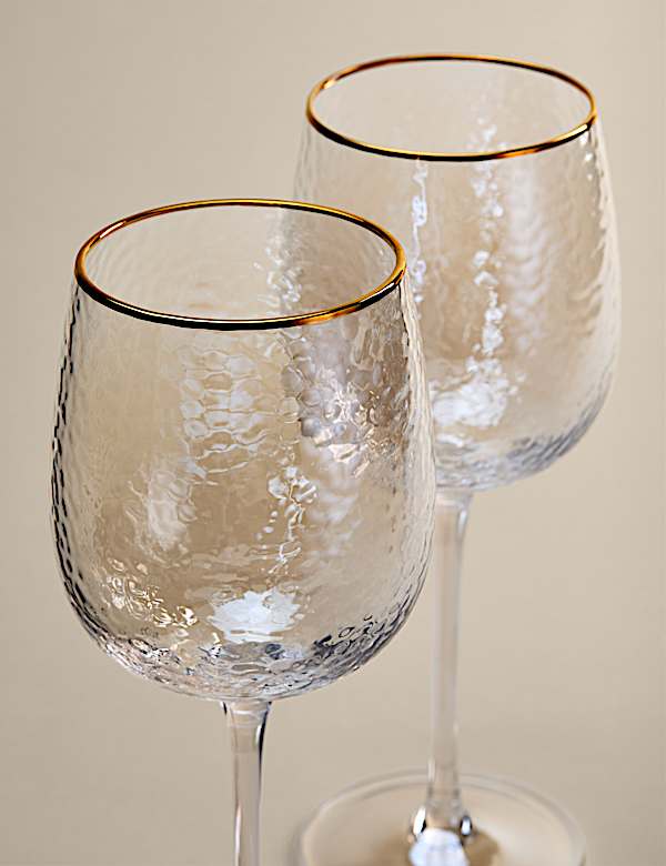 Set of 2 Hammered Lustre Wine Glasses - HR