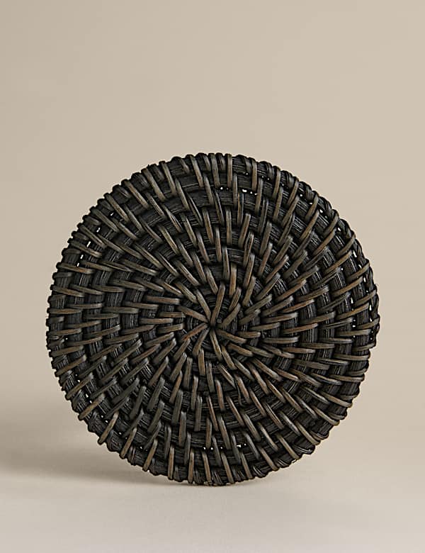 Set of 4 Rattan Oval Coasters with Holder - BG