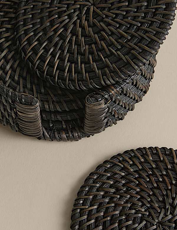 Set of 4 Rattan Oval Coasters with Holder - BG