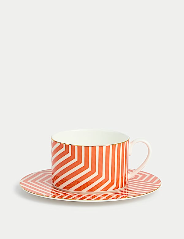 Tasse und Untertasse aus chinesischem Knochenporzellan mit geometrischem Muster - DE