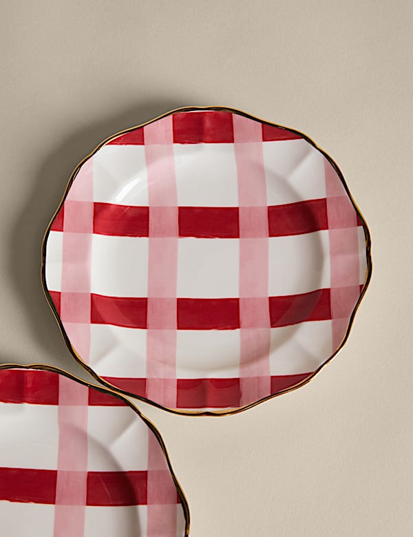 Set of 2 Retro Scallop Check Side Plates - MX