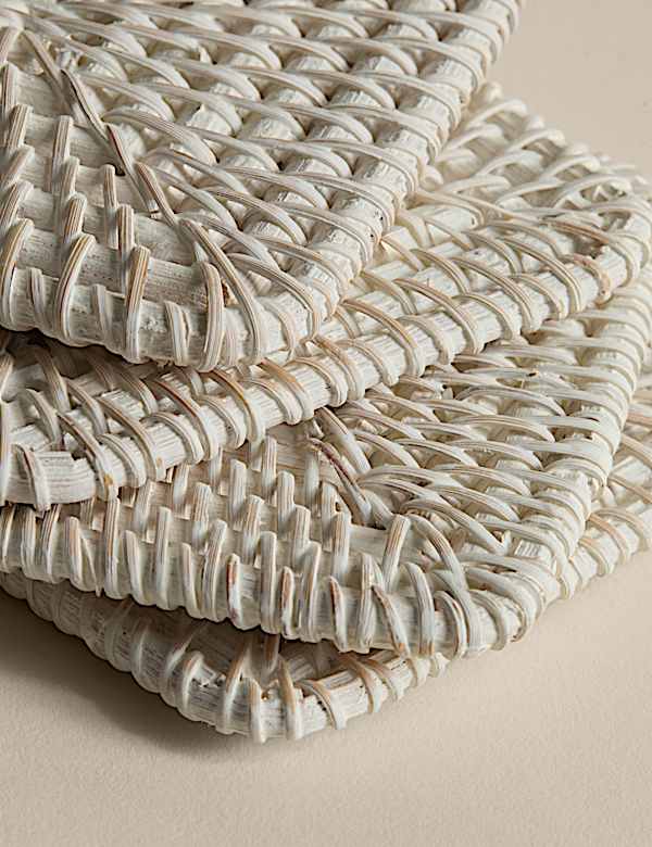 Set of 4 Rattan Washed Coasters with Holder - HR