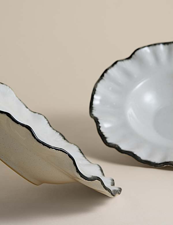 Set of 4 Ruffle Stoneware Pasta Bowls - JO