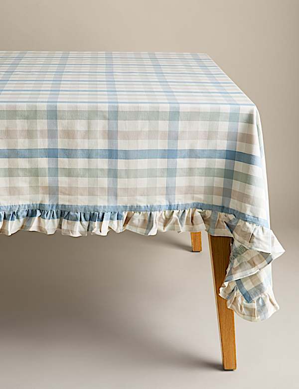 Cotton with Linen Gingham Ruffle Tablecloth - AL
