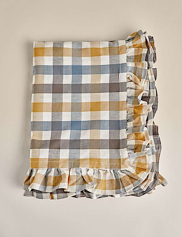 Nappe en coton et lin &agrave; carreaux Vichy et volants - CA