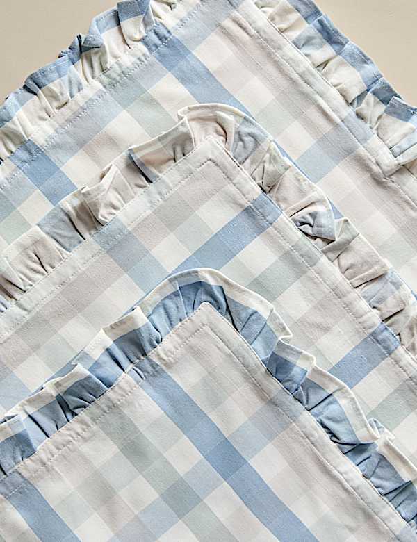 Set of 4 Cotton with Linen Ruffle Gingham Napkins - VN