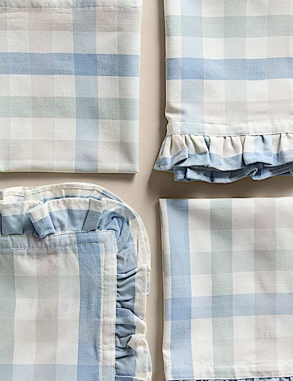 Set of 4 Cotton with Linen Ruffle Gingham Napkins - VN