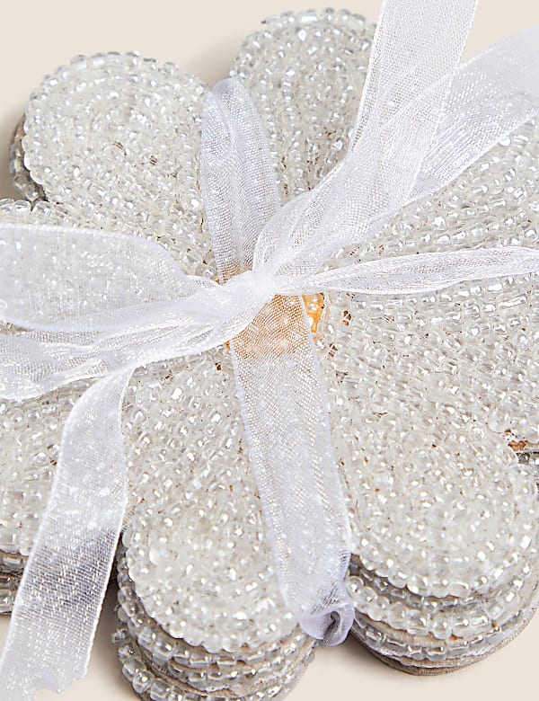 Set of 4 Beaded Floral Coasters