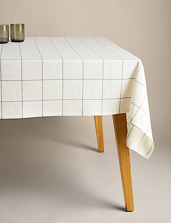 Cotton with Linen Checked Tablecloth - BN