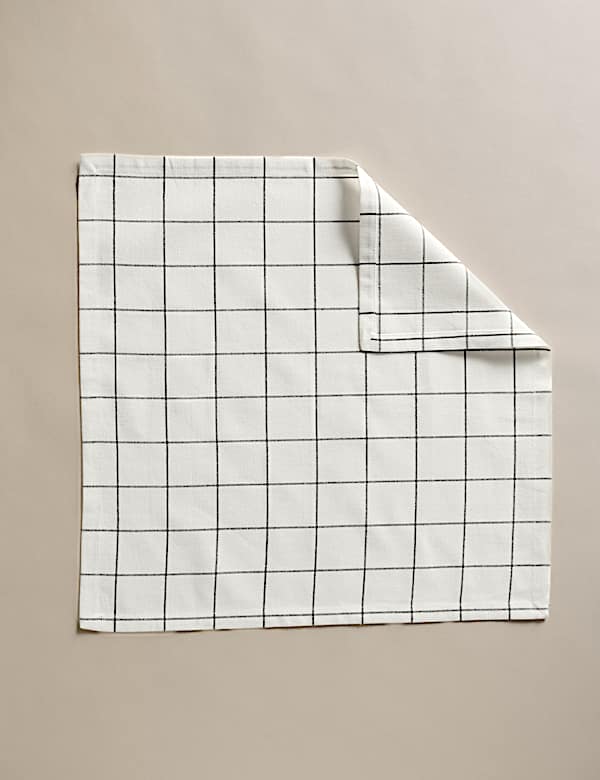 Set of 4 Cotton with Linen Linear Check Napkins - MX