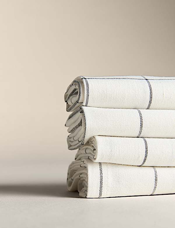 Set of 4 Cotton with Linen Linear Check Napkins - MX