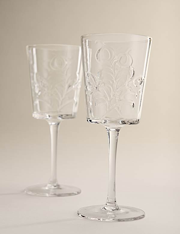 Sada 2 embosovaných sklenic na víno s květinovým vzorem - CZ