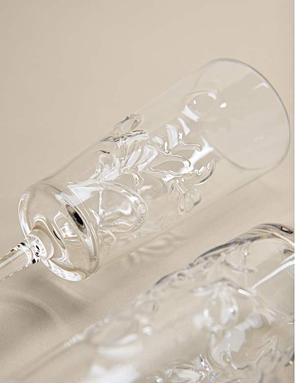 Set of 2 Embossed Floral Champagne Flutes - TW