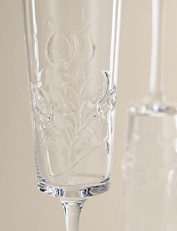 Set of 2 Embossed Floral Champagne Flutes - TW