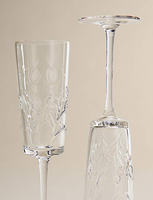 Set of 2 Embossed Floral Champagne Flutes - TW