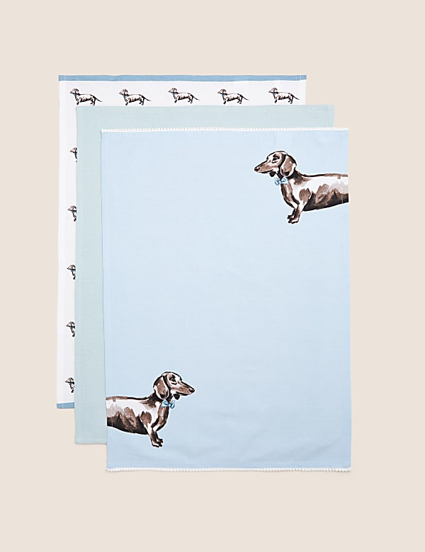 Set of 3 Pure Cotton Dachshund Tea Towels - ID