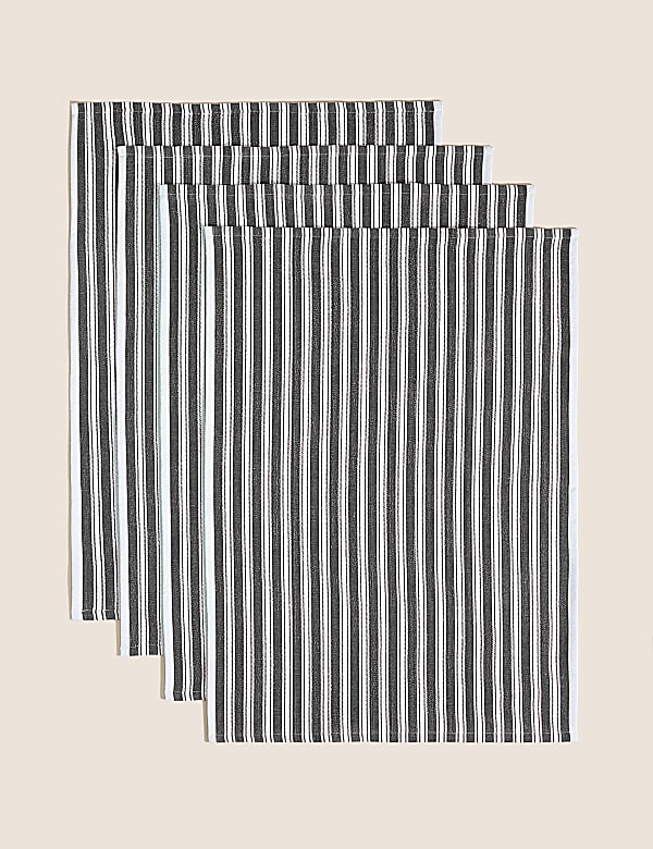 Ριγέ πετσέτες κουζίνας με υψηλή περιεκτικότητα σε βαμβάκι, σετ των 4 - GR