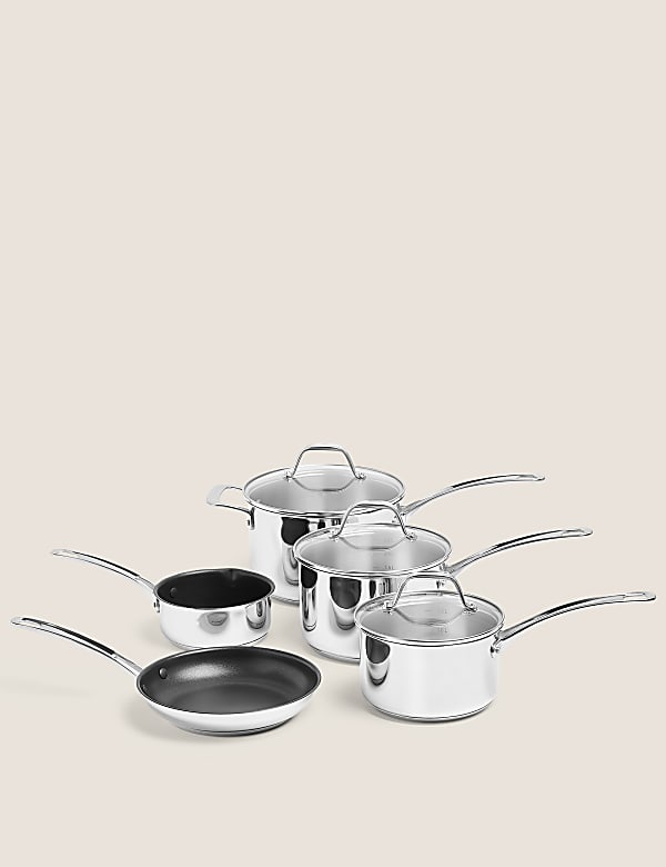 Lot de 5&nbsp;poêles et casseroles en acier inoxydable - LU