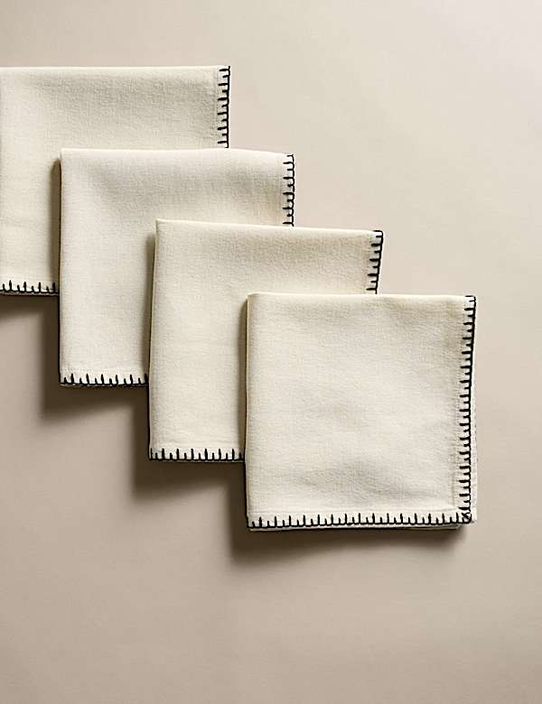 Set of 4 Pure Cotton Blanket Stitch Napkins - DE