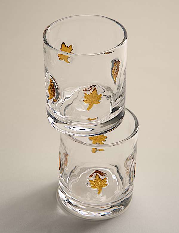 Set van 2 bekerglazen met esdoornbladmotief - NL