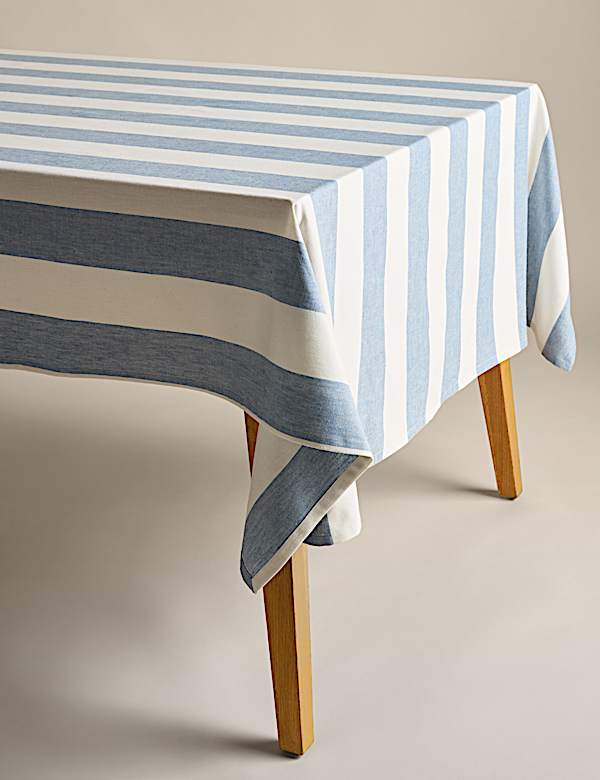 Cotton with Linen Wide Stripe Tablecloth - HU