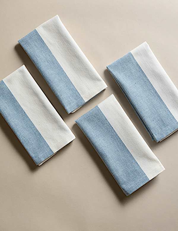 Set of 4 Cotton with Linen Wide Stripe Napkins - TW