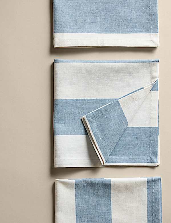 Set of 4 Cotton with Linen Wide Stripe Napkins - TW