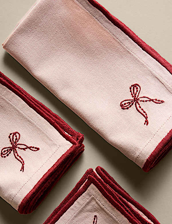 Set of 4 Pure Cotton Bow Napkins - FR