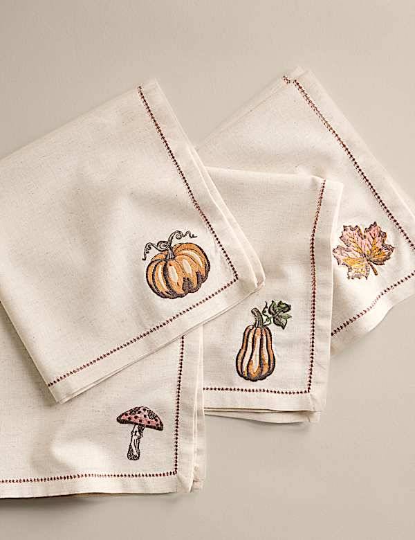 4pk Cotton Rich Harvest Embroidered Napkins - DK